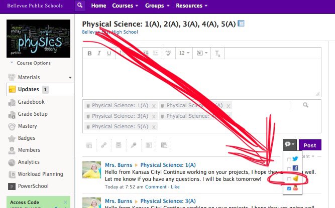 janssenburns's tweet photo. A simple tip that I learned at #ConnectMW!  I had no idea you could click on the bell when making an update in class and then it becomes an announcement that stays on the top of the page of your class! #ipadacademy #alwayslearning #bpsne https://t.co/ZpTY904Say