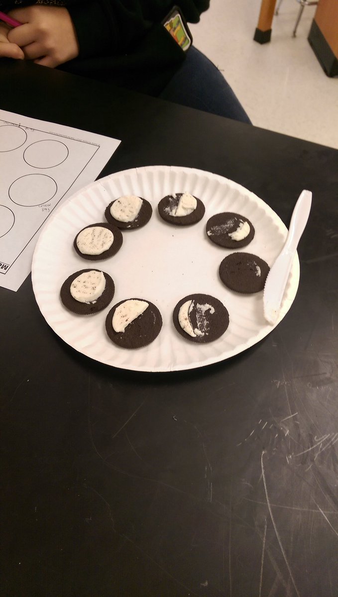 CarlaEllis8's tweet photo. Oreo cookie moon phases. A great reason to eat cookies! #oreo #flmsrocks @FLMSBraves https://t.co/xKY2nUK1IT