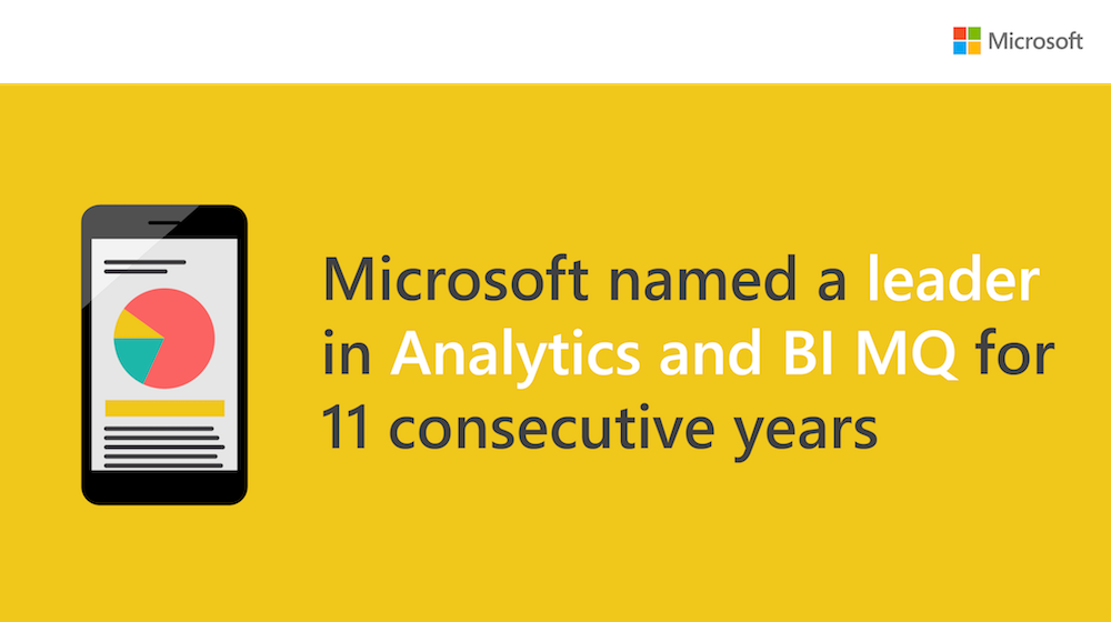 MSPowerBI's tweet photo. #Microsoft positioned as a leader in Analytics and #BusinessIntelligence Platforms for the 11 consecutive year! Read the blog for more: https://t.co/fcyw0uyJtq https://t.co/EjvIARCZQZ