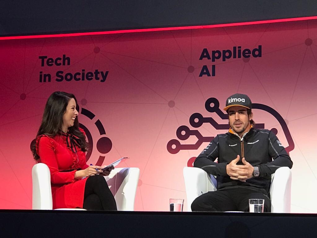 McLarenGroup's tweet photo. .@alo_oficial at #MWC18: “#F1 Drivers rely on real-time data to make strategic decisions during races. Data and connectivity is key to unlocking advantage." https://t.co/XwjUqKMxE9