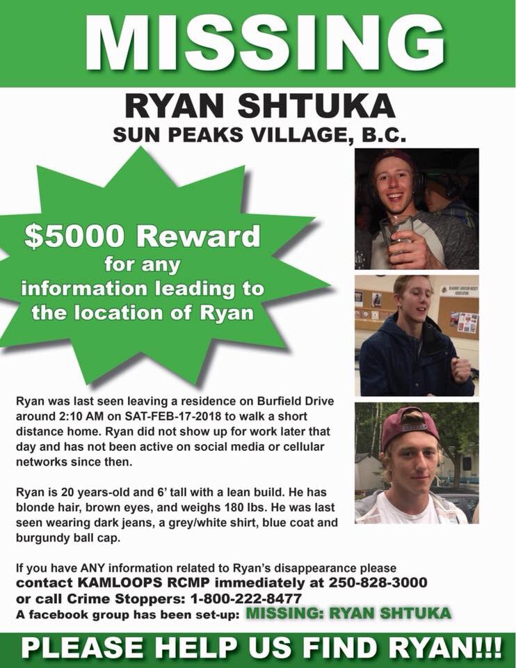 scottbuilder's tweet photo. Help Find Ryan.  #findryanshtuka ,@scottbuilder  @KamloopsRCMP @CFJC_Today https://t.co/ZTEBI30m9F