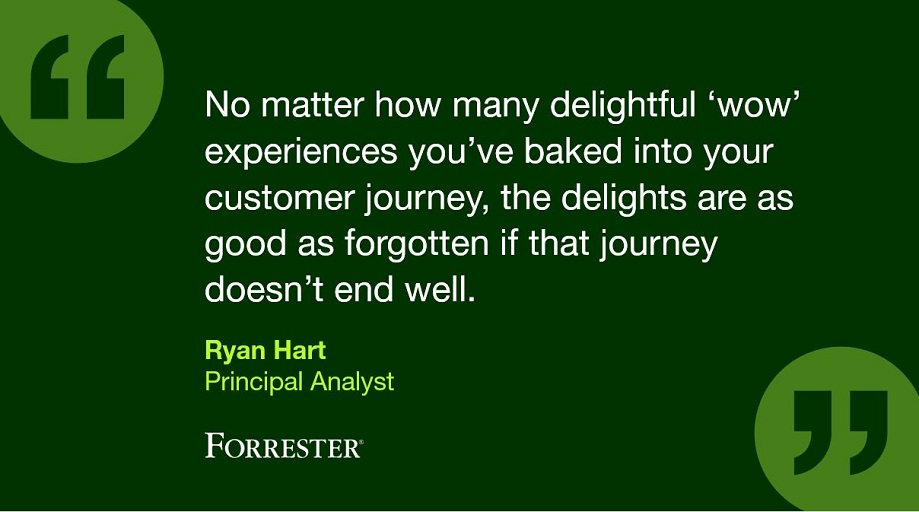 forrester's tweet photo. The end of the customer journey represents the single best opportunity to connect with your customer, rectify mistakes, and drive return business. Don't underestimate the power of a positive endpoint. Read more from @RHartCX: https://t.co/T03yPTJb3O https://t.co/kj8c60cUrH