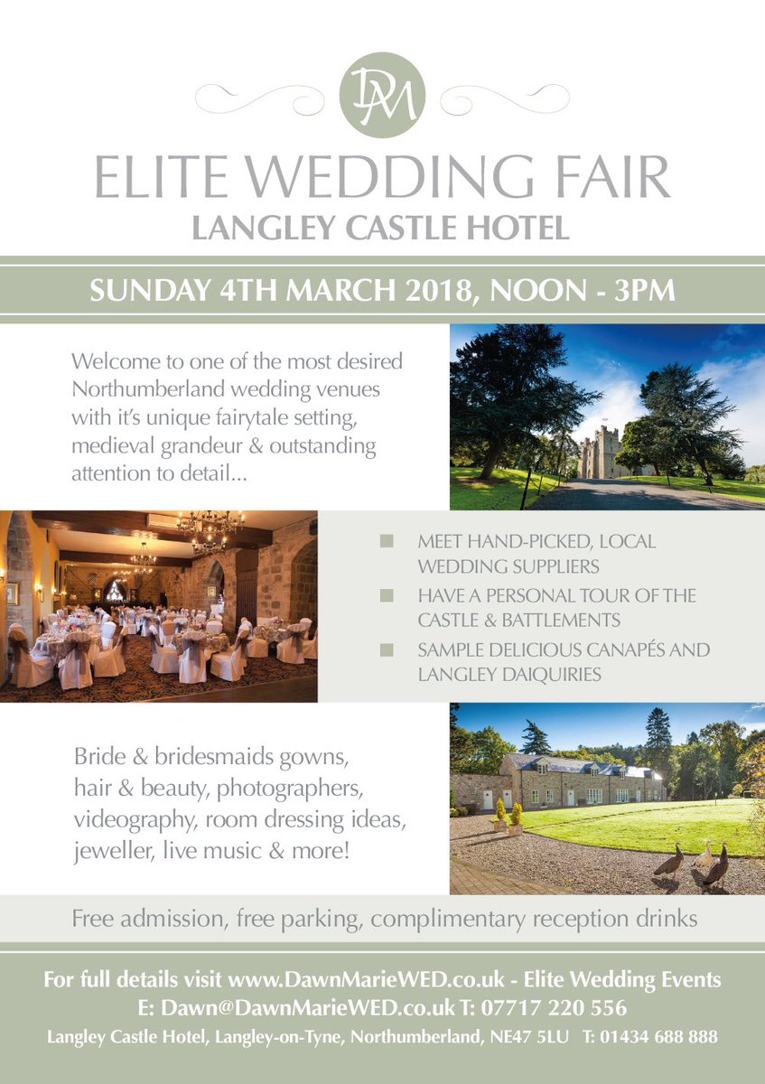 Looking forward to exhibiting at Langley Castle on Sunday come and visit us and meet some fantastic suppliers. Please retweet <a href="/DawnMarieWed/">Dawn Marie</a>