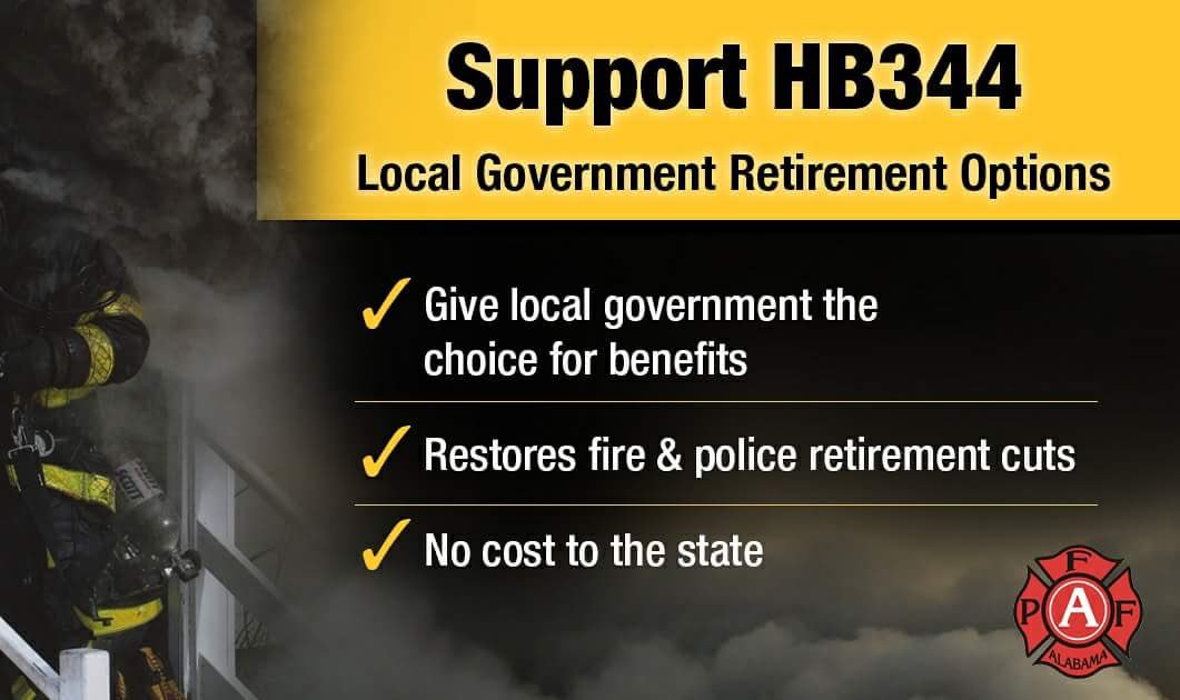 IAFF4035's tweet photo. House Bill 344 has passed the house and moved to the Senate.  Contact your Senator and ask them to support this important piece of Legislation! #Alabama #Retirement #HB344 https://t.co/gZ7wg4gcOY