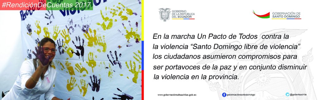 En el 2017 realizamos acciones en contra de la violencia y a favor de la vida y la paz de nuestra provincia Tsáchila. #RendiciónDeCuentas2017 @verduga_mary <a href="/Lenin/">Lenín Moreno</a> <a href="/ParticipaStoDom/">CPCCS Santo Domingo</a>