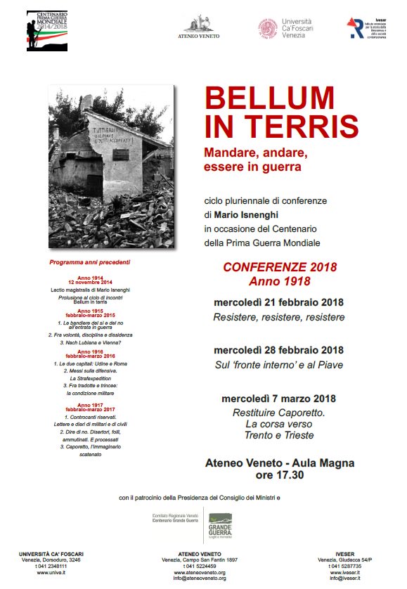AteneoVeneto's tweet photo. #Grandeguerra
Domani alle 17.30 secondo appuntamento di #Belluminterris con Mario #Isnenghi.
"Sul 'fronte interno' e al #Piave". I giornali di #trincea e il servizio P. 
Con @IveserVenezia @CaFoscari  @Centenario14_18 @Centenario1518 https://t.co/1vuPlggxMJ