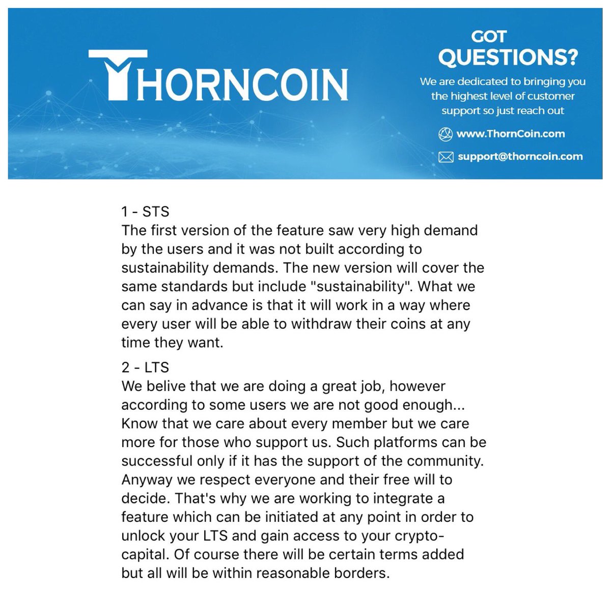 ThorncoinCom's tweet photo. Latest Updates! Pt. 1

Some people think we are taking a break but that is a big mistake. We continue to work on several fronts to ensure the platforms longiviety.
 
What are we currently working on?

Register today to begin earning with thorncoin. Registration link in bio. https://t.co/acdWTs4GgB