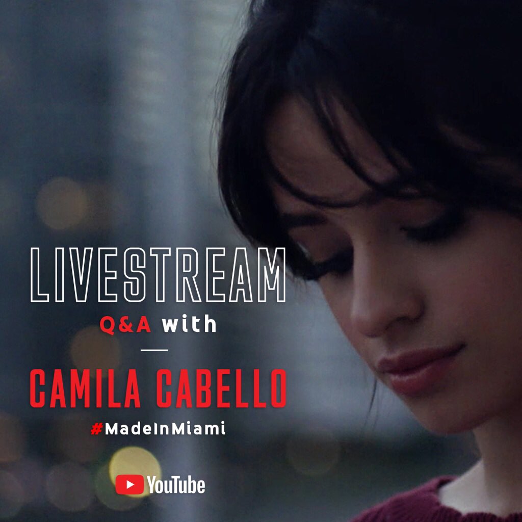 to celebrate #madeinmiami i’ll be going LIVE on youtube at 12 PM ET!!!! ⚡️bring ur questions and watch at smarturl.it/CamilaLIVE