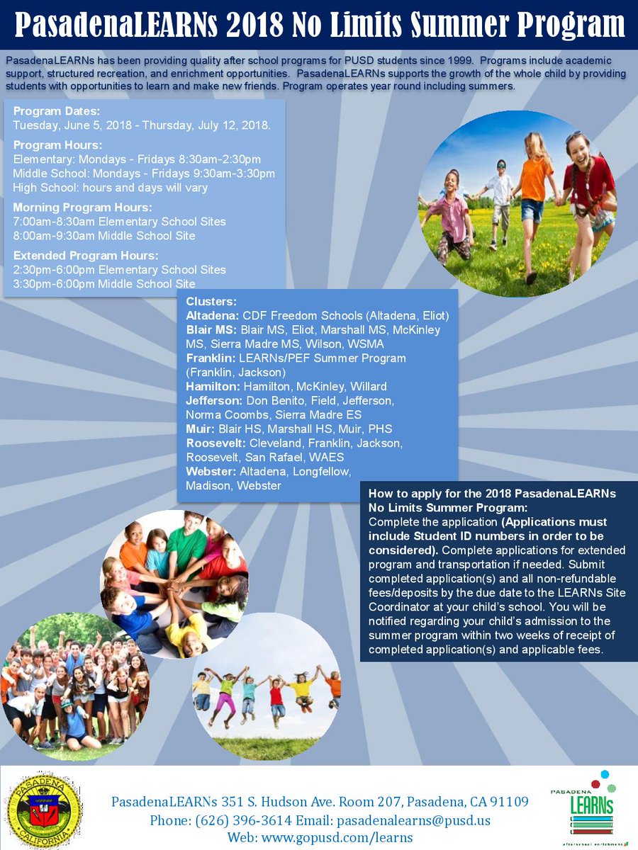 <a href="/PasadenaLEARNs/">Pasadena LEARNs</a> 2018 No Limits Summer Program