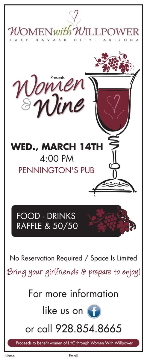 AdsPayUS's tweet photo. Don't miss #WomenWithWillpower's Women & Wine event on Wednesday, March 14th at #PenningtonsPub. The event includes food, drinks, raffles and more. Call for more information or to reserve your spot.
#adspay #nonprofit #organization #women #wine #networking #local #lhc https://t.co/XMotvD2552