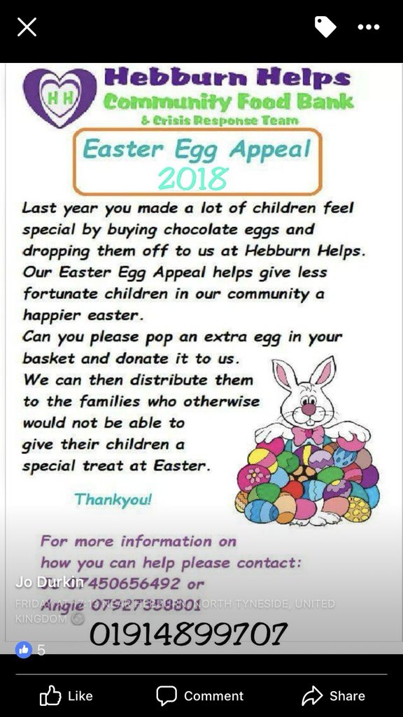 HebburnTownJnrs's tweet photo. Our club will be supporting this campaign over the month of March, please donate by handing a spare Easter egg to your team coach and we will deliver to @hebburnhelps at the end of March #communityclub #giveback2018 https://t.co/jbrOcNmkcM