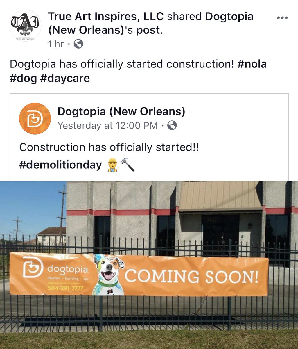 trueartinspires's tweet photo. So excited for our client Dogtopia Nola! They started construction this week! https://t.co/w5xZv5560o