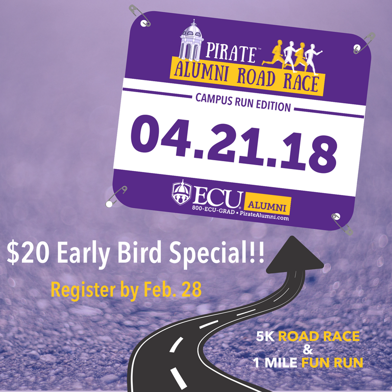 Hurry before you RUN out of time! Tomorrow is the last day to register for our early bird special for the Pirate Alumni Road Race! Join fellow alumni and friends as we race to raise funds for <a href="/EastCarolina/">ECU</a>  scholarships. Register today for just $20 at → piratealumni.com/2018roadrace