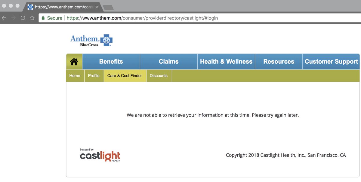 @AnthemInc @CastlightHealth Been trying to find a doctor for the last couple weeks. Luckily it wasn't urgent. What do you suggest?