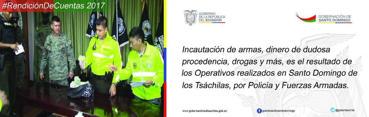 En el año 2017 nuestra prioridad fue la seguridad y en este año es fortalecerla en búsqueda de una provincia de paz #RendicionDeCuentas2017 @verduga_mary <a href="/ParticipaStoDom/">CPCCS Santo Domingo</a> <a href="/Lenin/">Lenín Moreno</a>