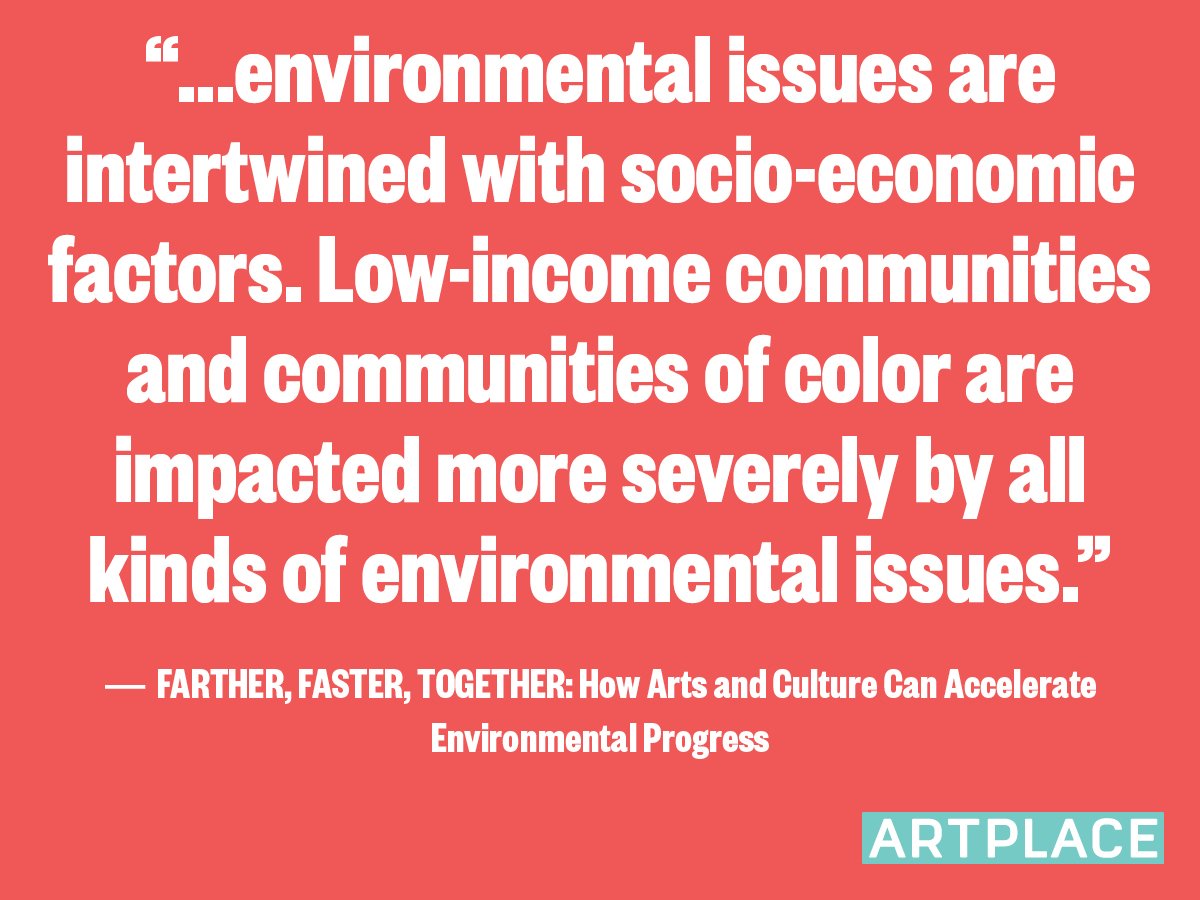 ArtPlaceAmerica's tweet photo. Have you read the"Farther, Faster, Together: How Arts and Culture Can Accelerate Environmental Progress" field scan? Researched by @HeliconCollab it examines how arts and culture can accelerate environmental progress. #TuesdayThoughts https://t.co/CPN4pUiMia https://t.co/bTVYda6KBn