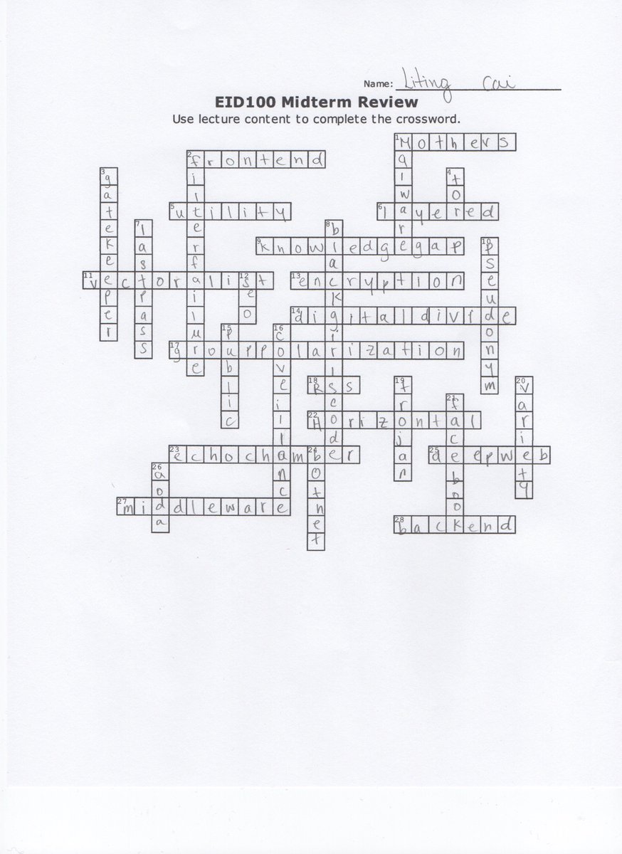 Krisliting's tweet photo. Crossword completed for #EID100midterm @EID100_RU https://t.co/srj9N95Ge4