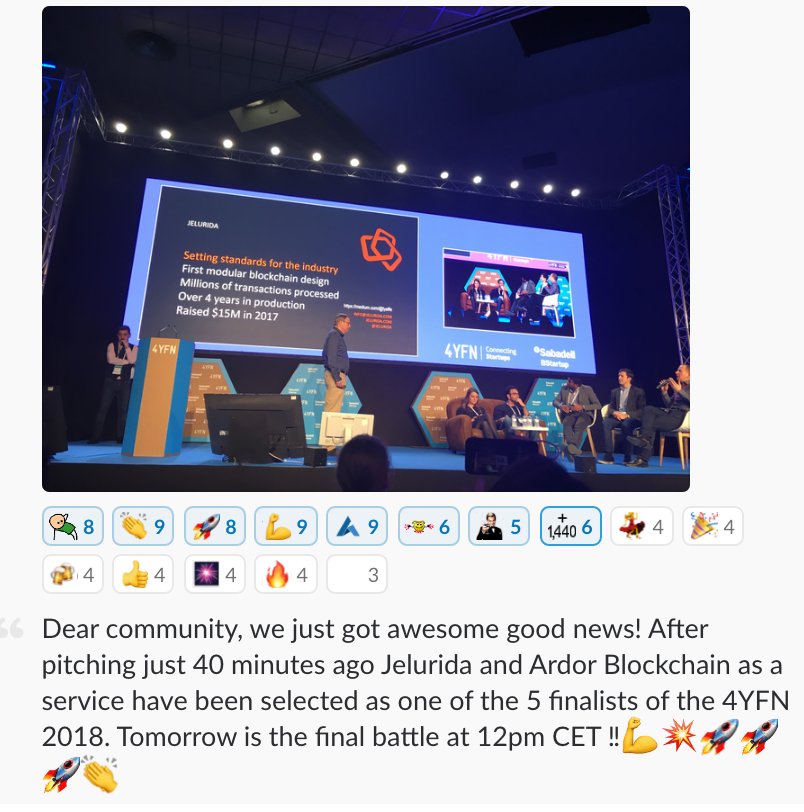 Nxter_org's tweet photo. #Jelurida among the 5 finalists @ #4YFN18! 
$NXT $IGNIS $ARDR #Ardor #blockchain #Baas https://t.co/PIiVEsXI8C