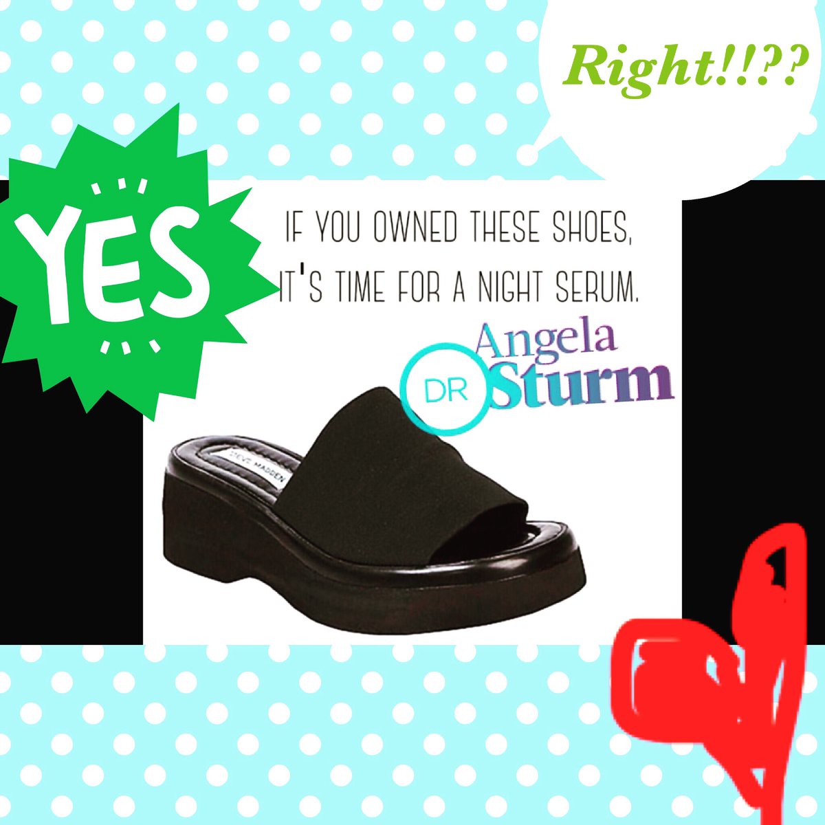 DrAngelaSturm's tweet photo. Right!? #Truth If you owned these shoes itโs time for a night serum! ๐๐ #drangelasturm #beauty #ageisjustanumber #beauty #botox #fillers #skincare #eyes #eyelift #nose #nosejob #necklift #facialplasticsurgery #plasticsurgery #houstonplasticsurgery
#houstonfacialplasticsurgery https://t.co/aYWJWvNZWk