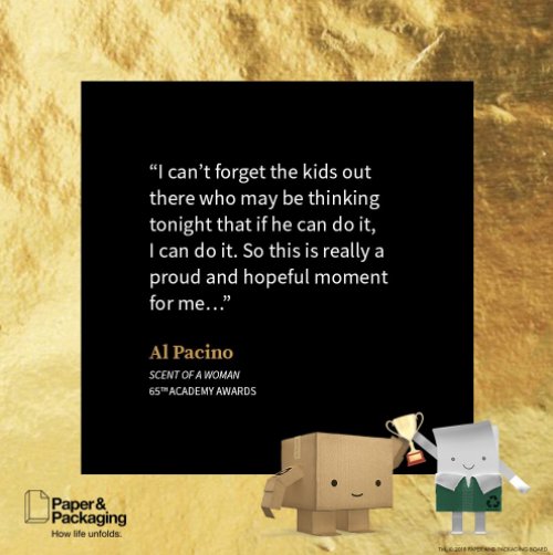 TensionCorp's tweet image. @HowLifeUnfolds is celebrating the role of paper in #AwardsSeason with past Oscar recipients. For that, we say “Whoo ah!” to all things #PoweredByPaper (like #DirectMail).