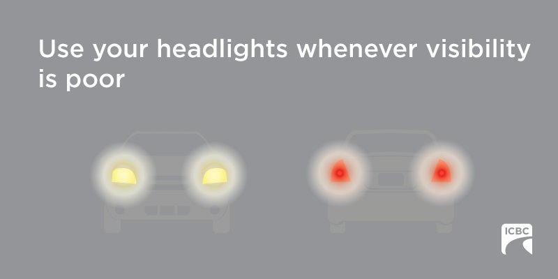 icbc's tweet photo. Courtesy reminder: use both your tail lights and headlights to help others see you. #KnowYourPartBC to drive smart: https://t.co/lF0KcCODKB https://t.co/BPNxnh6JMQ