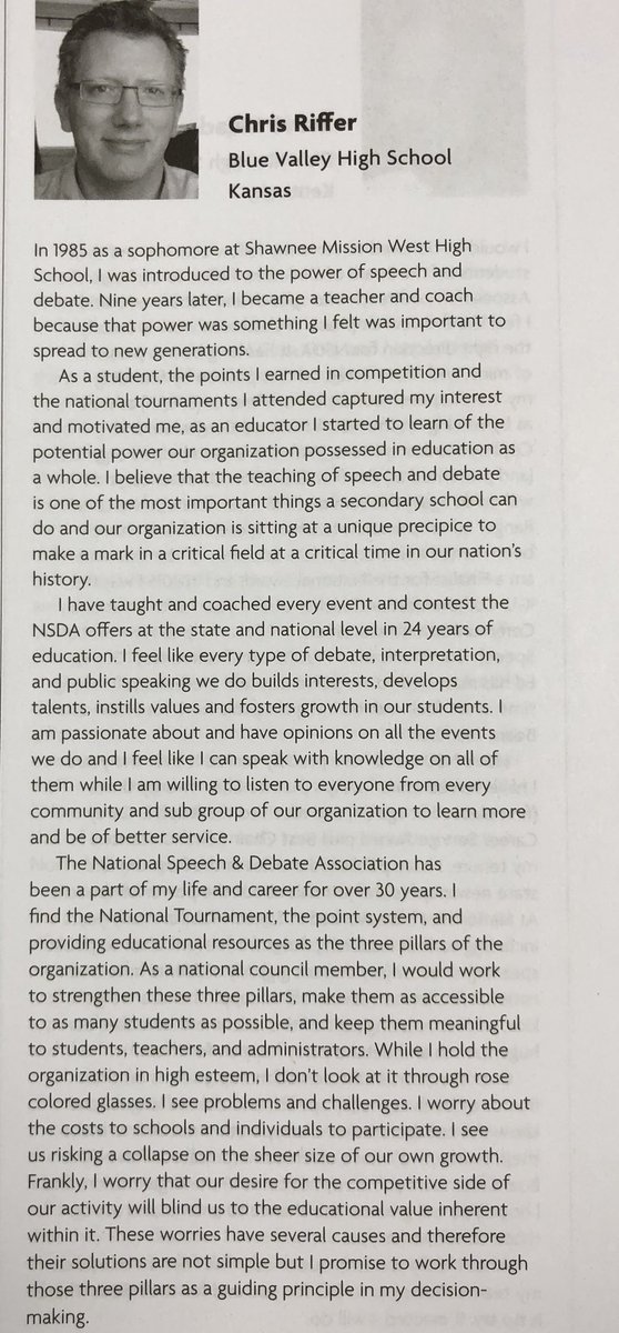 bvnorthdebate's tweet photo. Chris Riffer, @BVDebate coach, is a great advocate for our students and a perfect fit for the @speechanddebate national council. https://t.co/qT2qn1RALF