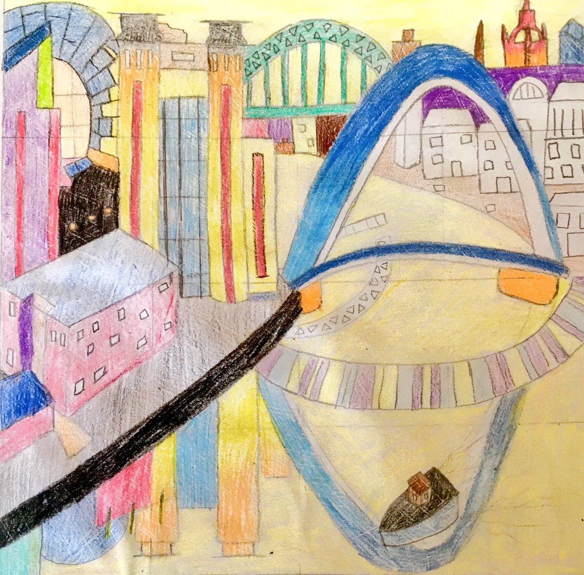 Year 8 Jim Edwards scale enlargement drawings of Newcastle Quayside and fantastic artist research home learning #jimedwards_