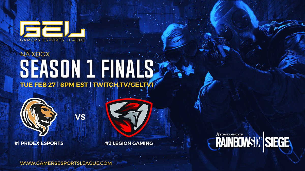 OutRivalGaming's tweet image. Championship Final Tonight!
#1 @PrideX_eSports vs #3 @L3gion_Gaming  
Live at 8pm Eastern | twitch.tv/geltv1  
Casters: @Stoax_ &amp;amp; @Quickleyz_  
NA Xbox @Rainbow6Game League  

@6ixNationHQ @RainbowSixNews1