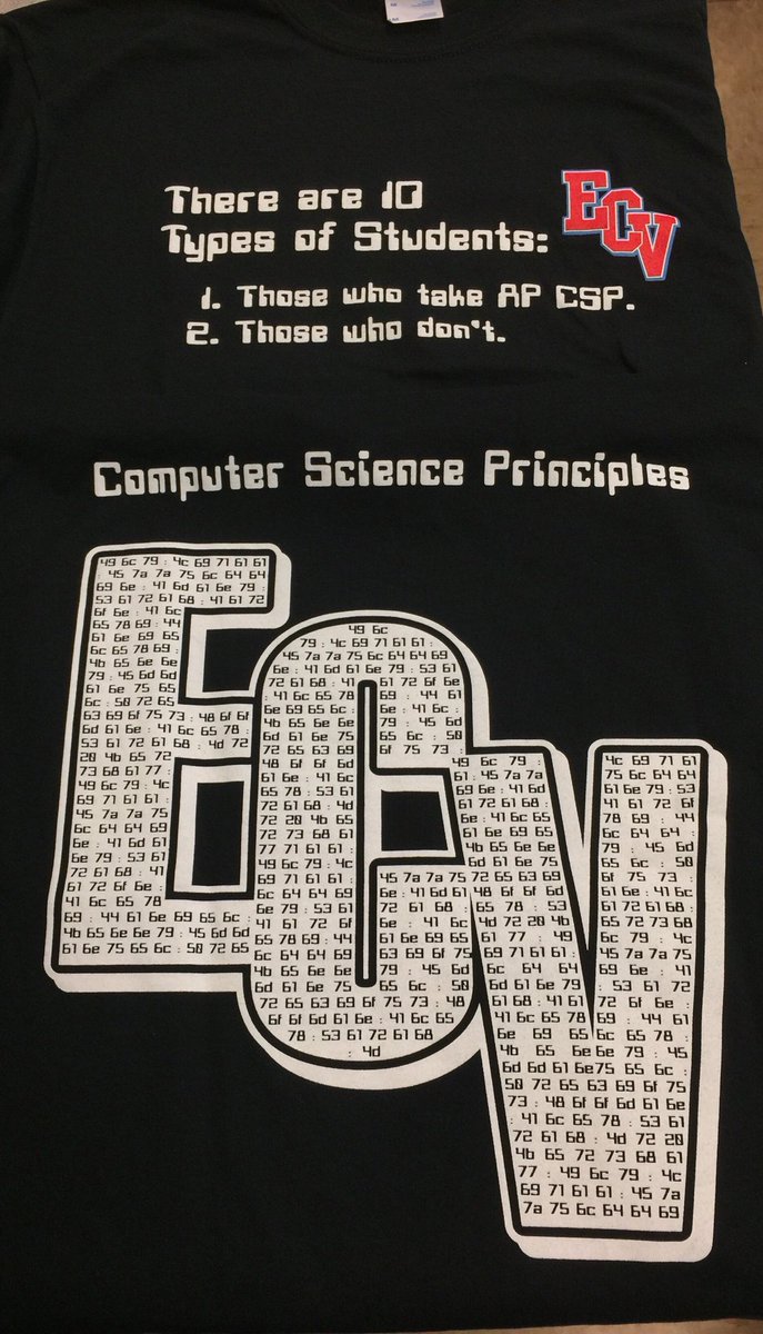Mr_Kershaw's tweet photo. Shirts are finally here! Students are really excited! @guhsdtech @codeorg @garrett_ince @BradOstrander @ECVHS https://t.co/jkmQ1nZQgP