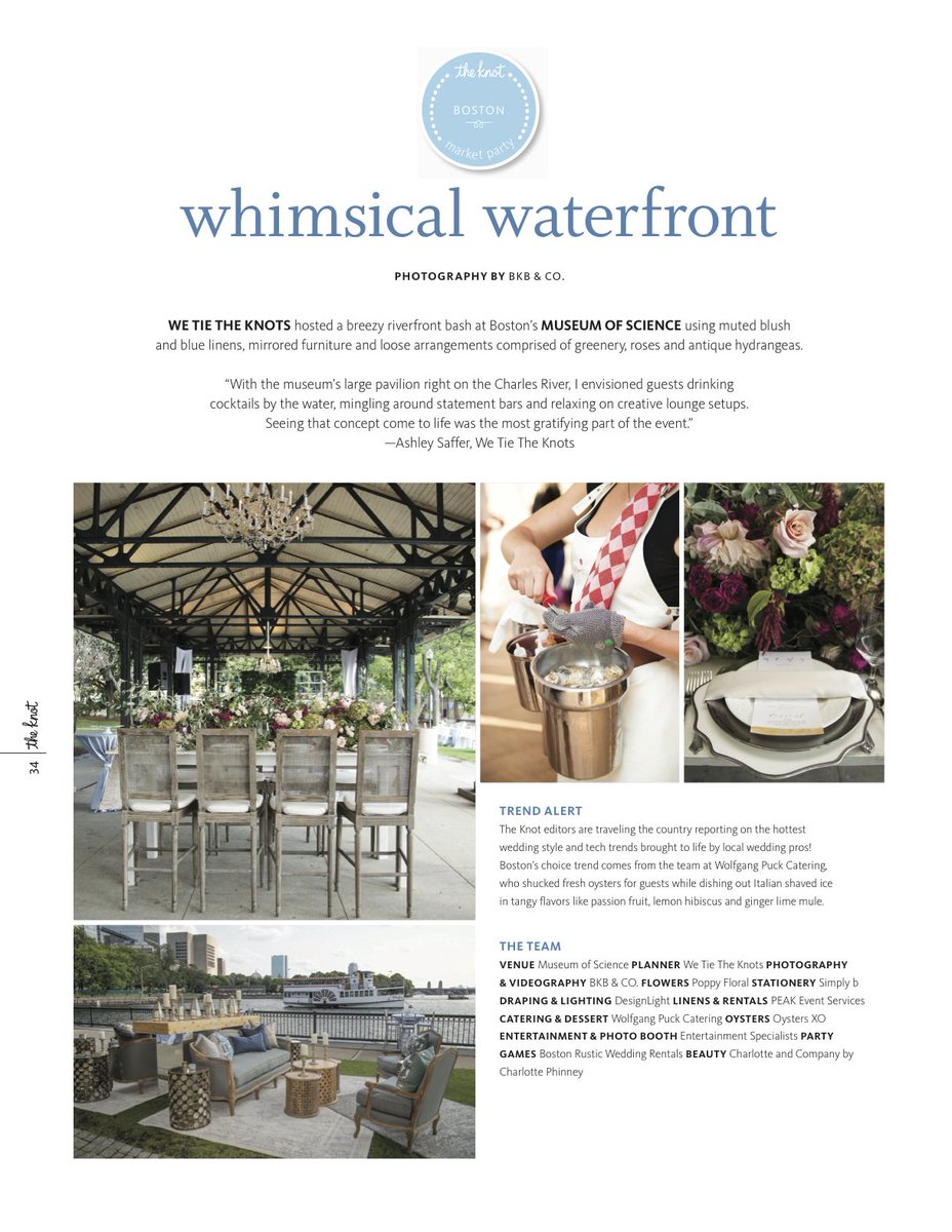 Our lovely waterfront location was recently featured in <a href="/theknot/">The Knot</a>!💍Thank you to <a href="/WeTieTheKnots/">We Tie The Knots</a> for hosting the bash &amp; to <a href="/BKBCOBoston/">BKB & CO.</a> for photographing the evening. Interested in planning your wedding here? Visit mos.org/weddings! #bostonwedding #waterfrontwedding #theknot