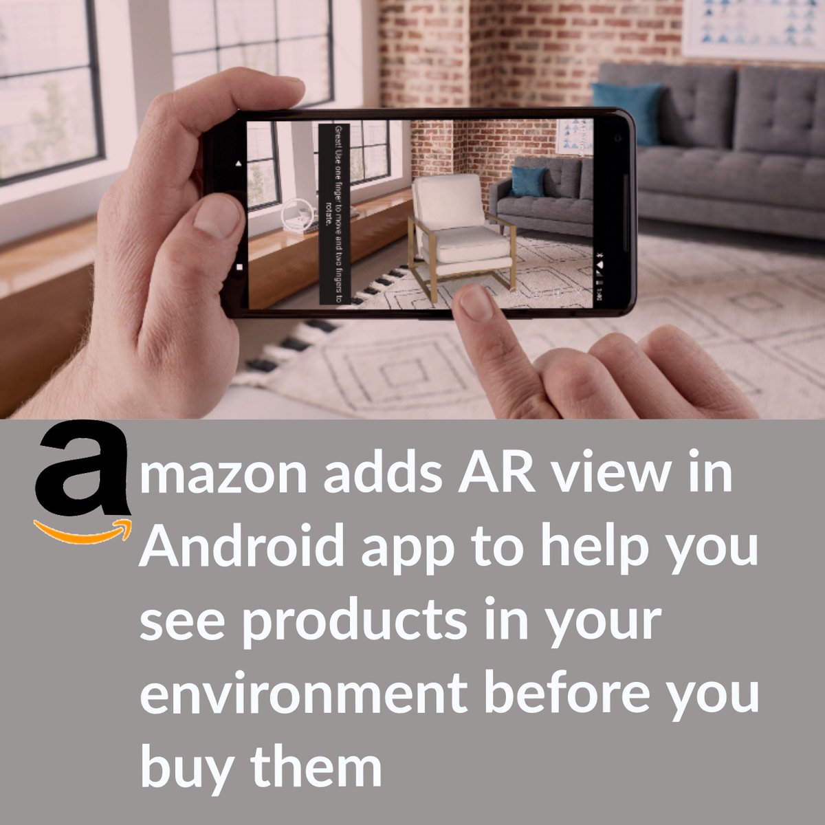 arvrgalaxy's tweet photo. Amazon adds AR view in android app to help you see products in your environment before you buy them.. #ar #arcore #google #android #amazon #augmentedreality #augment #3d #hologram #360 https://t.co/DKgzNW2Cfn