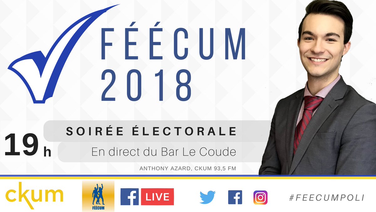 azard_anthony's tweet photo. ÉLECTIONS @FEECUM 

Ce soir, on se donne rendez-vous au Bar Le Coude de l’Université de Moncton pour la soirée électorale, à la radio et sur le web.

#FEECUMpoli https://t.co/mKrK5pcyyh