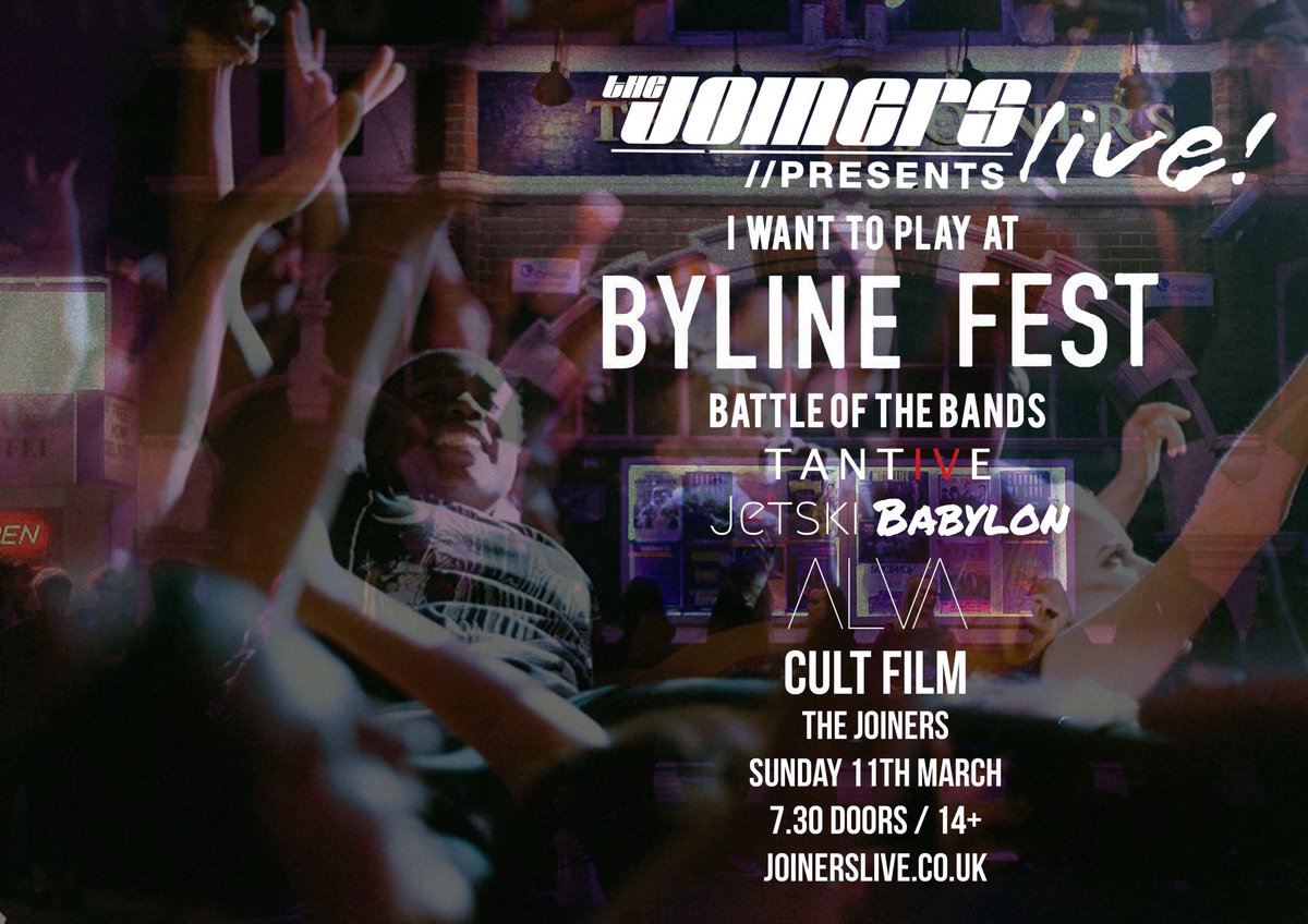 We are playing the “<a href="/BylineFest/">Byline Festival</a> Battle of the Bands” <a href="/joinerslive/">The Joiners</a> on the 11th March! Hope to see you there! 

Ticket link below: 

joiners.vticket.co.uk/product.php/12…