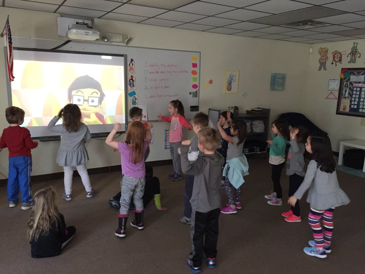 Kindergarten students learn that hands are not for hitting with a fun dance break! #MES
