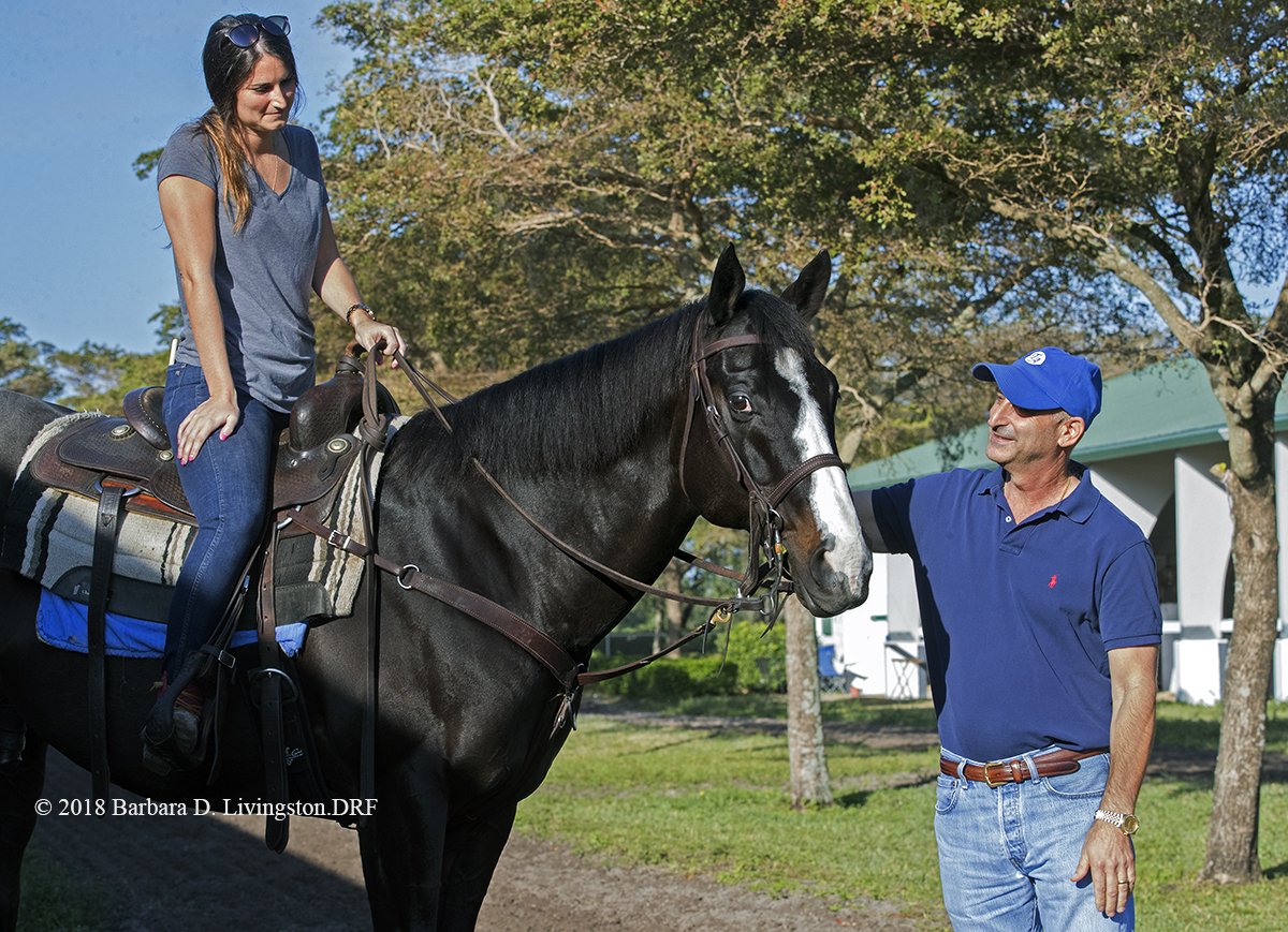 DRFLivingston's tweet photo. So great to see trainer Tom @TARacingLLC and his daughter @tealyyyy and Tom's old Grade I winner and now pony SONGSTER earlier this month at Palm Meadows.  Wonderful folks, wonderful horse. https://t.co/CPuzPADReC