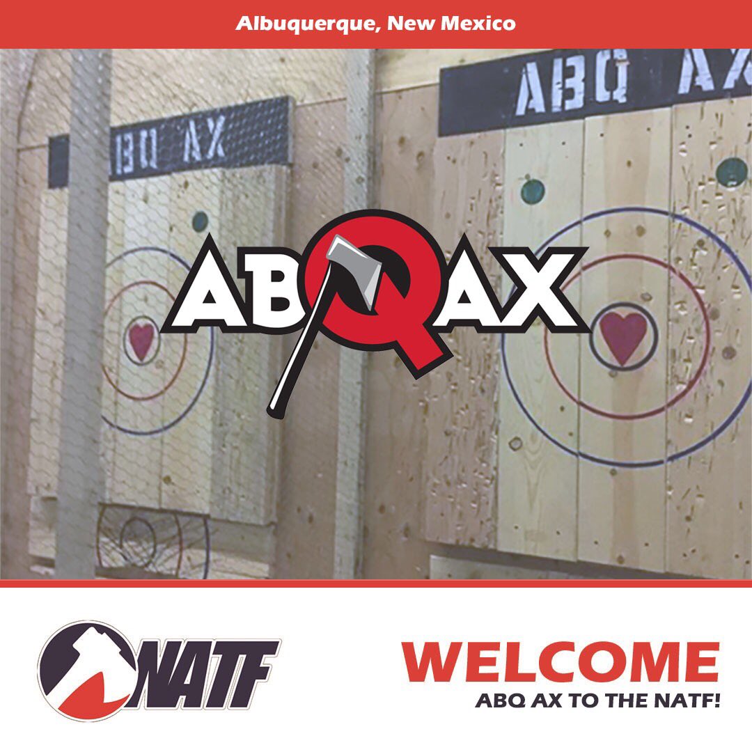 inter_axe's tweet photo. Welcome ABQ Ax to the NATF!  Located in the heart of Albuquerque, they opened in November, with their first leagues starting soon.  We can’t wait to have the crew from New Mexico out to compete in #NATC2019!! 

#NATF #AxeThrowing #ABQAx https://t.co/ZtuwJmL25M
