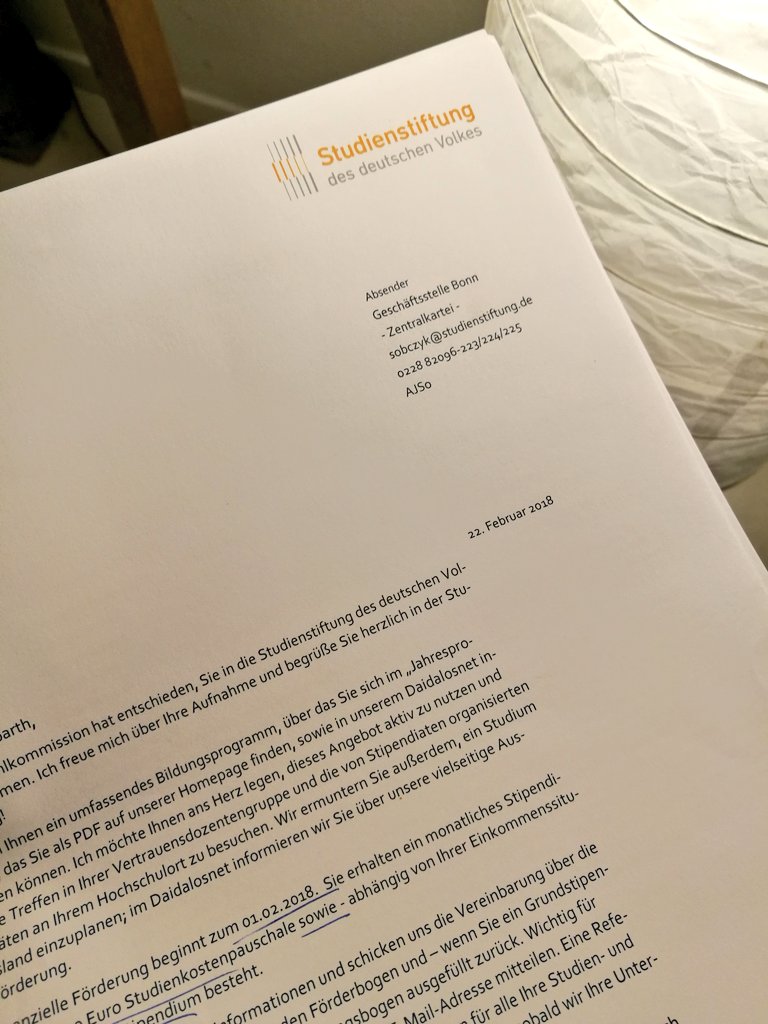 Ron_Rotbarth's tweet photo. Very honoured and happy to have been accepted by the German Academic Scholarship Foundation @studienstiftung . Thank you so much! My sincere gratitude goes to @AlistairJump for the reference and the years of support!! https://t.co/ebyw9GO7Uu