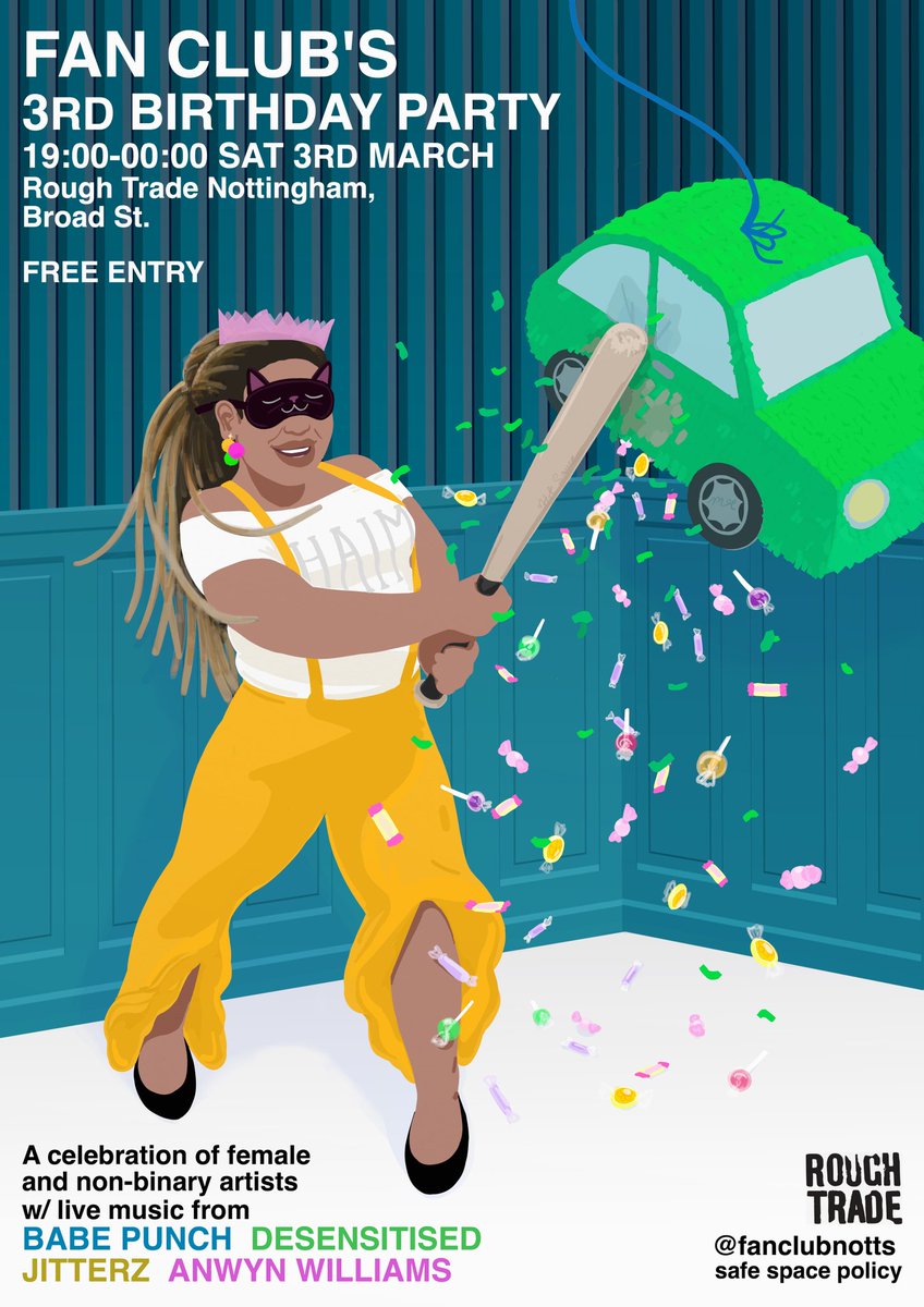 Super excited to play for <a href="/fanclubnotts/">Fan Club Notts</a> for their 3rd birthday THIS SATURDAY (3rd March) at <a href="/RoughTradeNotts/">RoughTradeNTM</a>! We'll be playing alongside <a href="/DesensitisedUK/">Desensitised</a>, <a href="/Jitterz_Band/">Jitterz</a> and <a href="/Anwyn_Williams/">Anwyn Williams</a> &amp; there'll be cake, balloons, glitter and party bags (all you need really) 🎈

FREE ENTRY 💘
