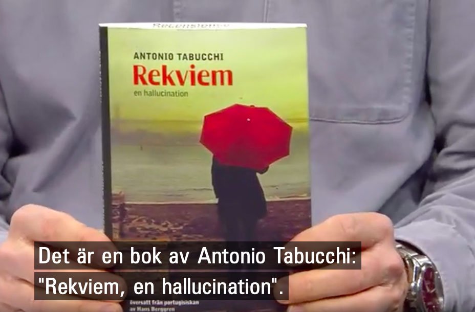nilssonforlag's tweet photo. ”En rolig bok och den är också väldigt vacker, och lite mystisk och poetisk … Jag gillar den här starkt!”
Se C-G Karlssons fina recension av Antonio Tabucchis ”Rekviem”, cirka 7 minuter in i SVT:s Go'kväll: https://t.co/Qp4MsHlI4y…/17119…/gokvall/go-kvall-avsnitt-36… https://t.co/M1XeULpBV8