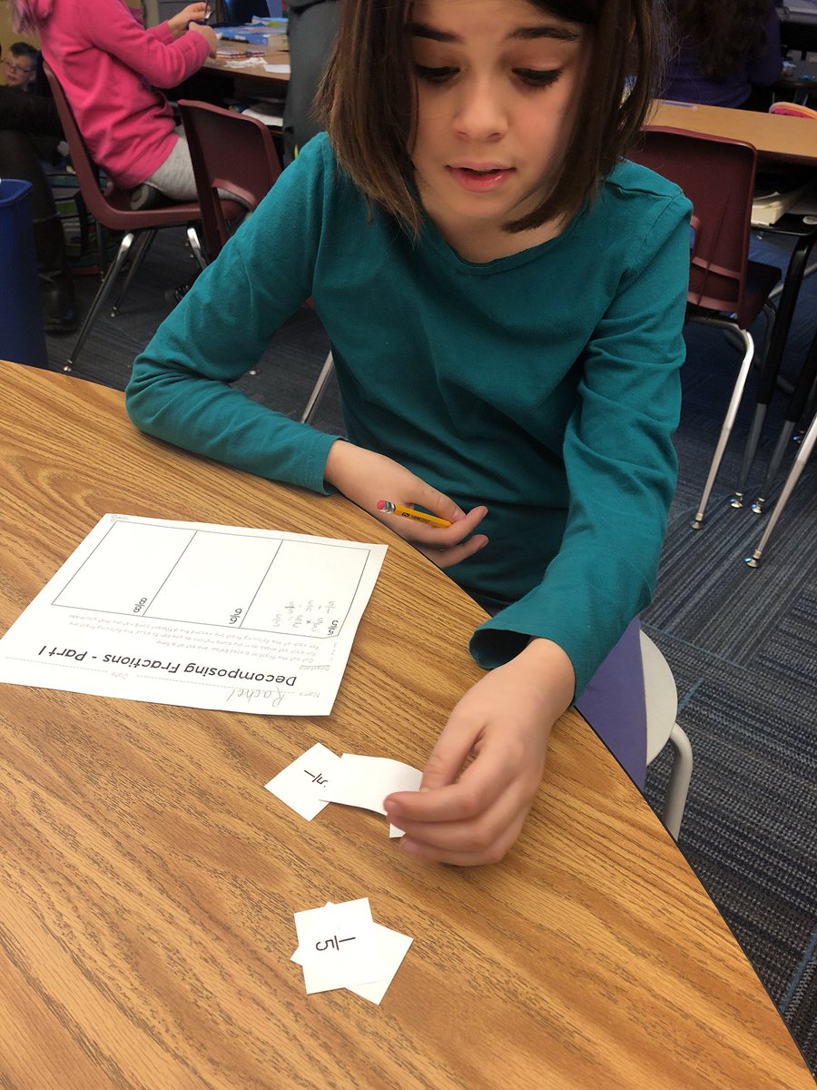 MrsSwearngin4D's tweet image. Decomposing fractions today in 4th grade! This kiddo discovered that 2/5 + 2/5 + 1/5 = 5/5!! 😁 #AndersonJays #FractionsRule #mathrocks #SoProud