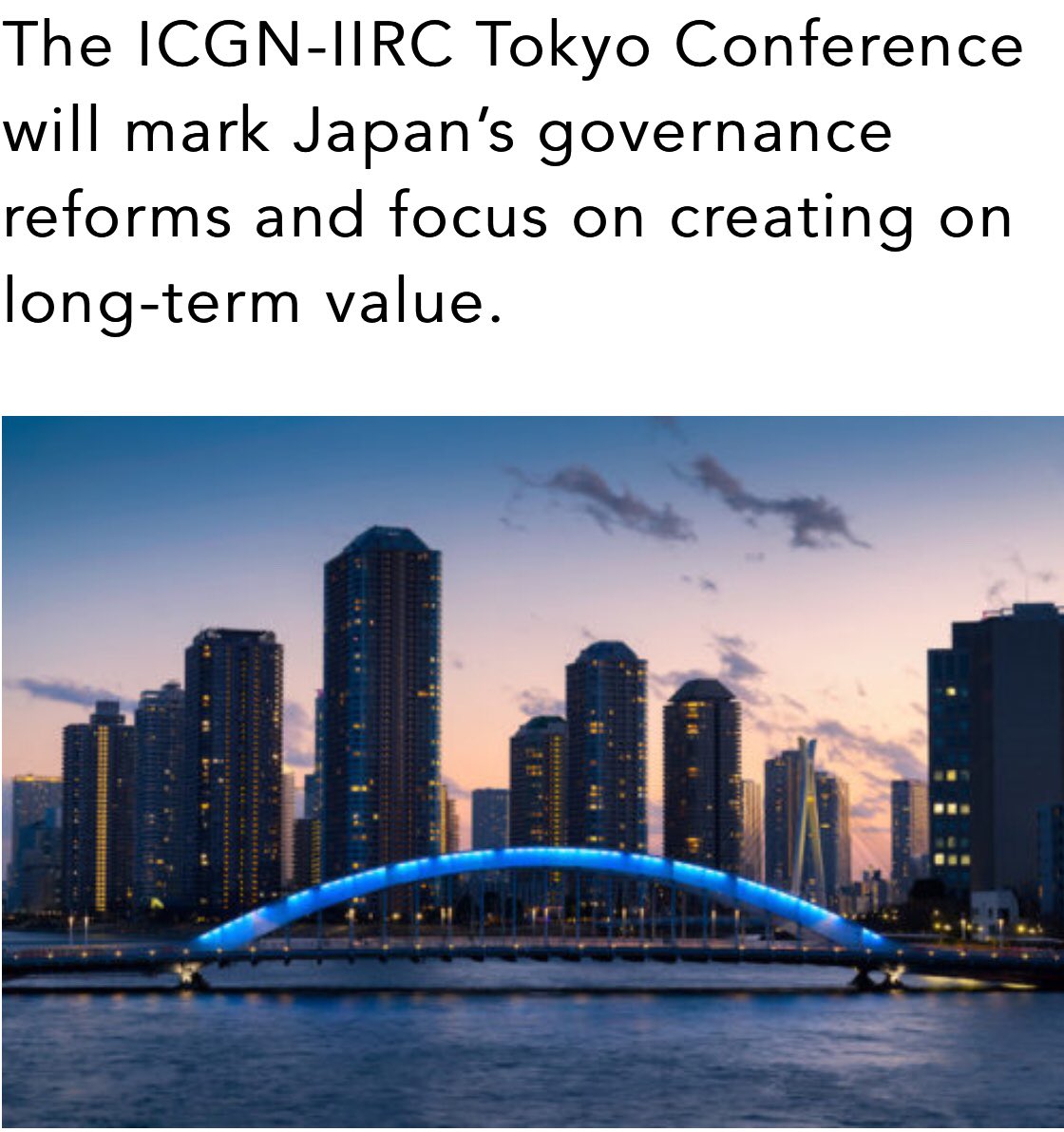 richardhowitt's tweet photo. Good morning from Tokyo, #Japan where the International Integrated Reporting Council’s Global Conference starts today, being held jointly with @ICGNCorpGov . Follow at @theiirc and here using hashtag #IIRC2018 Thanks to our hosts @jicpa_kouhou and #JPX 統合報告書 https://t.co/qzx7EKZ4Co