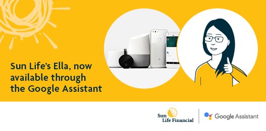 AdvisorBruna's tweet photo. Add my own word Sun Life announces that Ella, their digital coach, is now available through the @Google Assistant! Canadians can live healthier lives by their our interactive and bilingual coach for help finding local healthcare practitioners. https://t.co/gbnxhskgVA #SunLifeNews https://t.co/cxuDWcrjHU