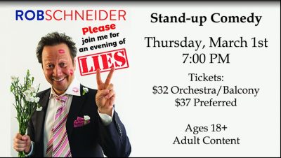 Hilarious Rob Schneider, from 50 First Dates and Big Daddy, will be here March 1st! Don’t miss it. ow.ly/OCuf30iuioG