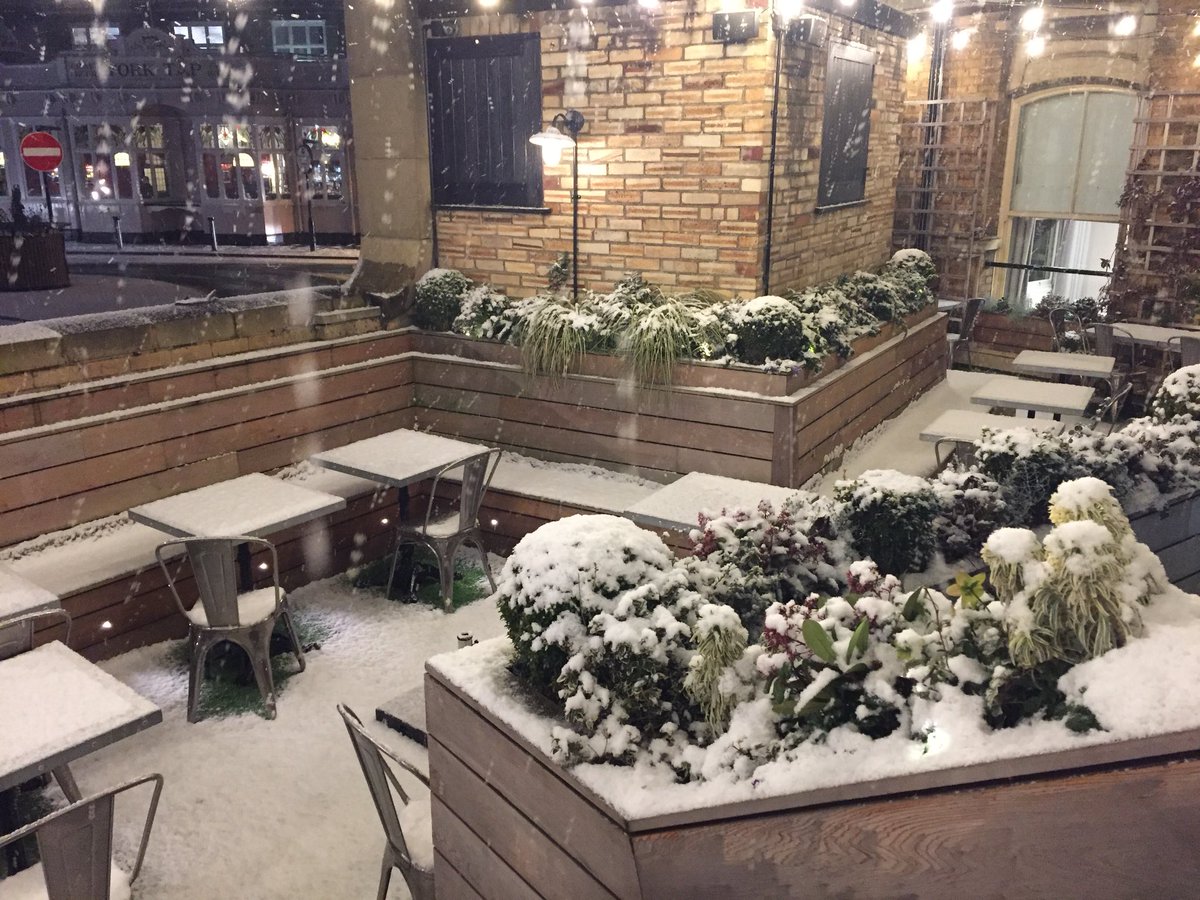 daviddunninguk's tweet photo. No tea on the terrace tonight but it looks more like an alpine retreat @PrincipalYork @RefectoryYork #york #UKSnow #york @minsterfm https://t.co/Y7UPHoP5F0