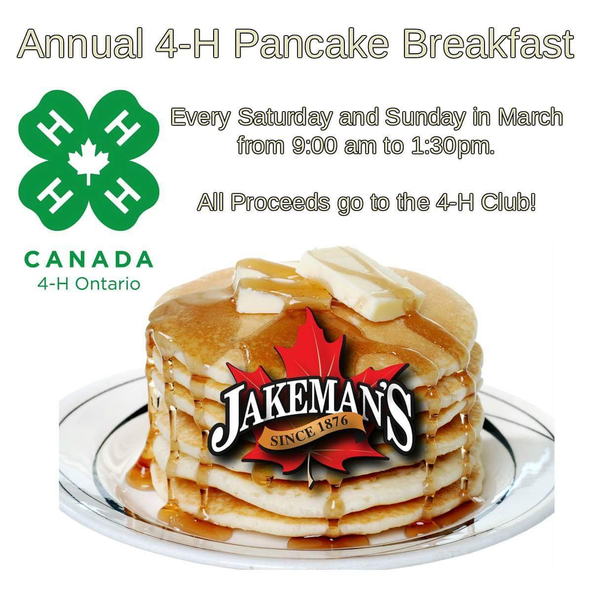 jakemanmaple's tweet photo. Come support your Local 4-H Club!
Every Saturday and Sunday in March from 9:00am - 1:30pm the local 4-H Club will cooking up #pancakes to raise money for their trips and events.
#Jakeman's is proud to host and sponsor the event with some amazing #Pure #MapleSyrup!! https://t.co/Sqr5FWvgCt