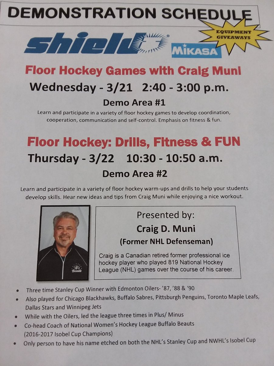 #SHAPENashville Looking forward to a great convention next month. Join in one of our demonstrations with <a href="/CraigMuni/">Craig Muni</a> and you could be taking home some floor hockey equipment.