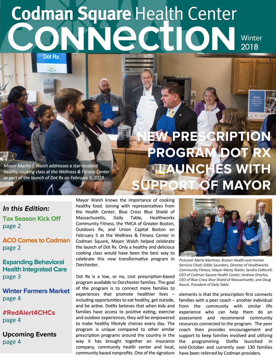 CodmanHealth's tweet photo. Our Winter edition of the Codman Connection is out! Check out all the launches &amp; relaunches we've had this winter. https://t.co/hE93EHMLPB #DotRx #CodmanCan @marty_walsh @BCBSMA #RedAlert4CHCs https://t.co/L0jUBxWxBw