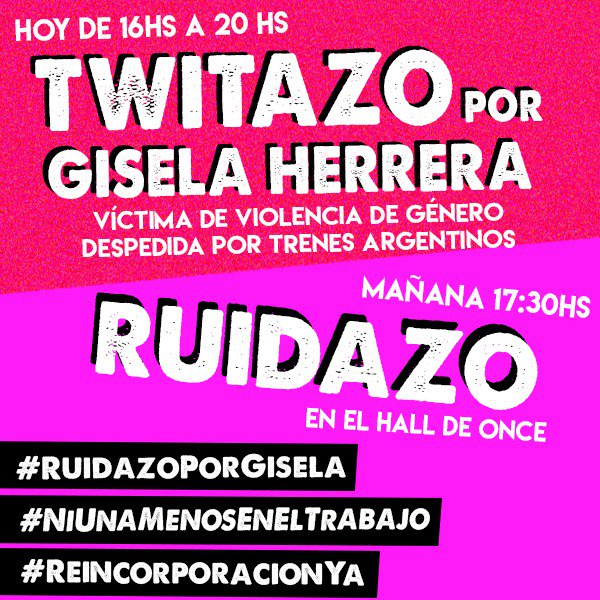 PolloSobrero's tweet photo. #RuidazoPorGisela despedida en #TrenSarmiento #ReincorporaciónYA #NiUnaMenosEnElTrabajo https://t.co/BweFldy7RP