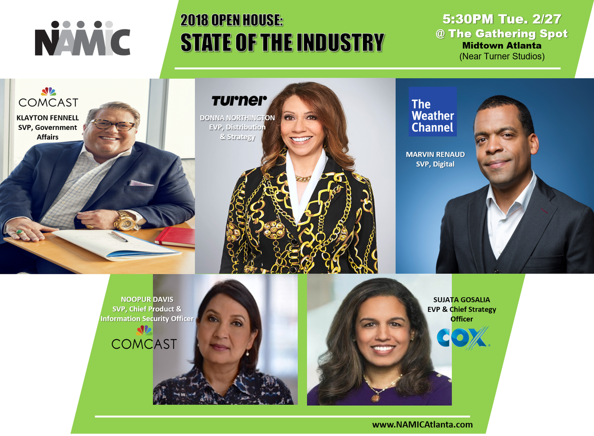NAMICAtlanta's tweet photo. Meet The Executives: Tonight 5:30pm!  
Connect with top cable &amp; digital industry professionals at #NAMIC's 1st event of the year. RSVP Only. https://t.co/NrFjkDWyfv https://t.co/BcEZEFxfWH