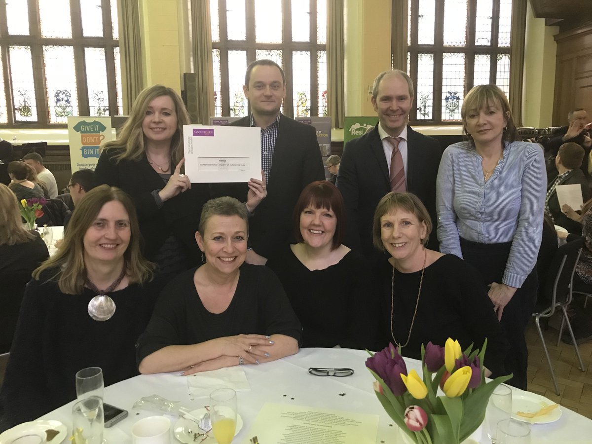 paulgratrick's tweet photo. Very proud Careers Manager today... my team won an award at the University Student Experience Awards 2018 for all their work at @ManUniCareers and beyond. Not everyone could make the ceremony sadly but they were there in spirit! https://t.co/f4EhfMPWdz